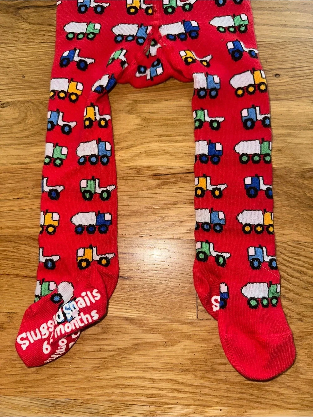 Slugs & Snails Red and Trucks 🛻 Pattern Tights sz 6-12mos